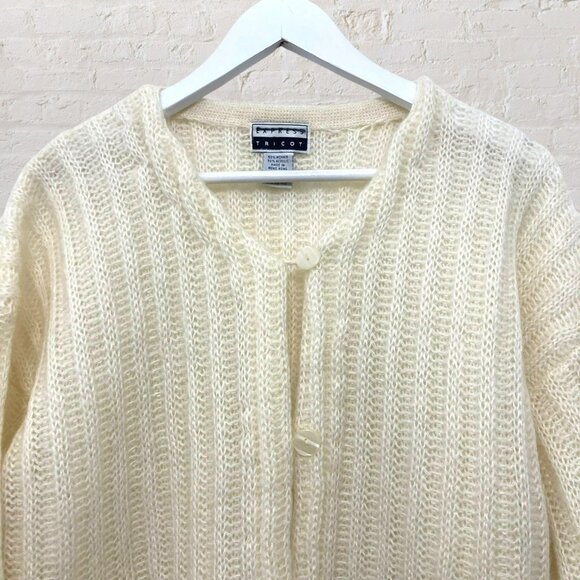 ๐งธ Express Tricot M Vintage Mohair Cardigan Cream Fuzzy 80s 90s Chunky Knit - Picture 4 of 14